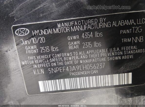 5NPEF4JA9LH056237 2020 HYUNDAI SONATA Gray Engine compartment view