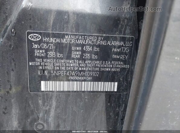 5NPEF4JA9MH109102 2021 HYUNDAI SONATA Gray 