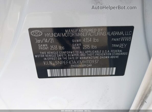 5NPEF4JAXMH110937 2021 HYUNDAI SONATA White Вид підкапотного простору