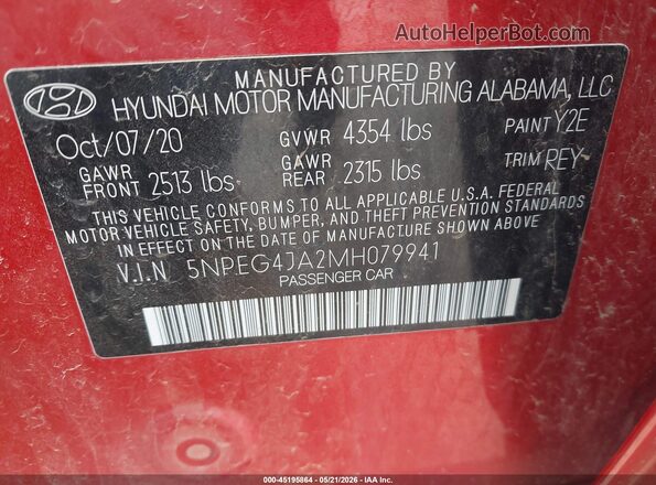 5NPEG4JA2MH079941 2021 HYUNDAI SONATA Red Widok komory silnika