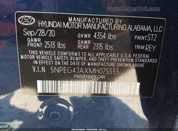 5NPEG4JAXMH075555 2021 HYUNDAI SONATA Blue Engine compartment view