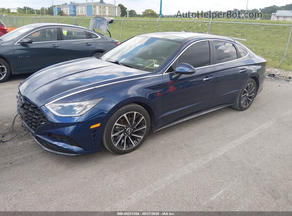 5NPEH4J21MH101756 2021 HYUNDAI SONATA Blue Vista tres cuartos delantera izquierda