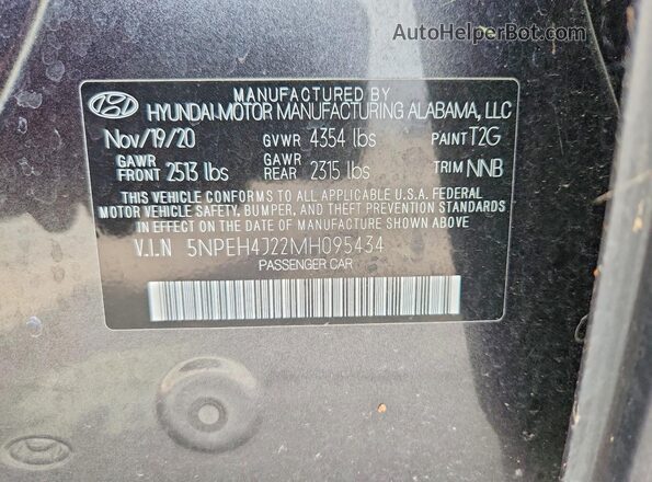 5NPEH4J22MH095434 2021 HYUNDAI SONATA Gray 