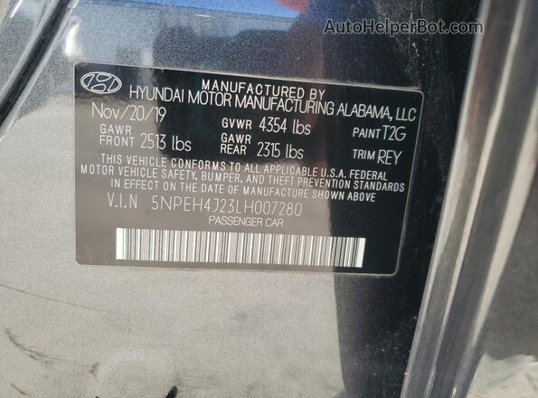 5NPEH4J23LH007280 2020 HYUNDAI SONATA Gray VIN კოდის სტიკერის ხედი