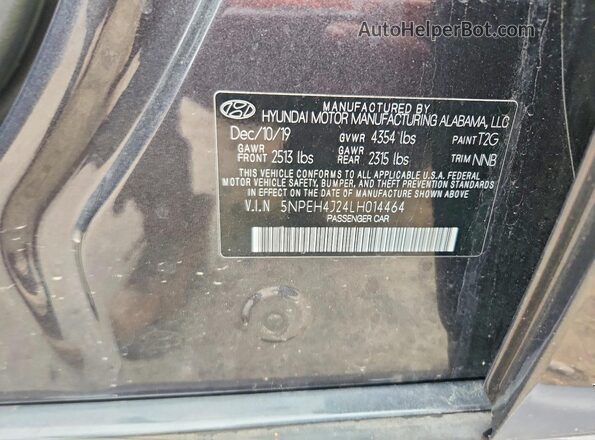 5NPEH4J24LH014464 2020 HYUNDAI SONATA Gray 