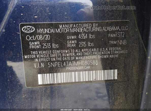 5NPEL4JA1MH080588 2021 HYUNDAI SONATA Синий Вид подкапотного пространства