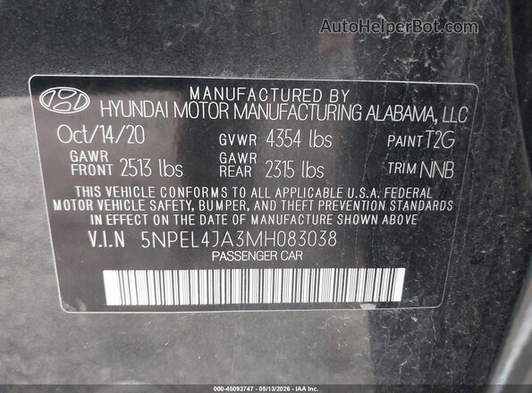 5NPEL4JA3MH083038 2021 HYUNDAI SONATA Gray Engine compartment view
