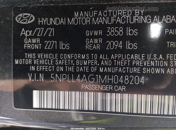 5NPLL4AG1MH048204 2021 HYUNDAI ELANTRA Gray Շարժիչի բաժամունքի տեսք
