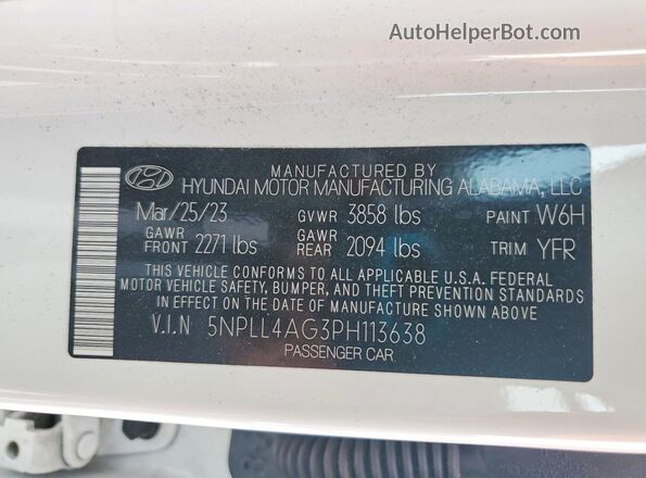 5NPLL4AG3PH113638 2023 HYUNDAI ELANTRA White Vista del compartimento del motor