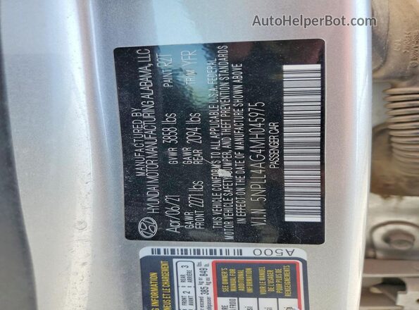 5NPLL4AG4MH045975 2021 HYUNDAI ELANTRA Серебряный Вид наклейки с VIN-кодом