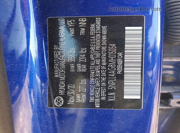 5NPLL4AG8MH015054 2021 HYUNDAI ELANTRA Blue Widok komory silnika