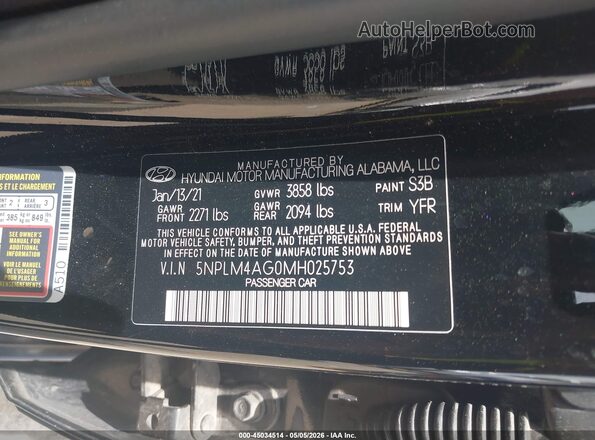 5NPLM4AG0MH025753 2021 HYUNDAI ELANTRA Black Vista del compartimento del motor