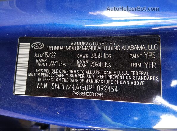 5NPLM4AG0PH092454 2023 HYUNDAI ELANTRA Blue Engine compartment view