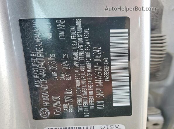 5NPLM4AG1MH006242 2021 HYUNDAI ELANTRA Silver Widok komory silnika
