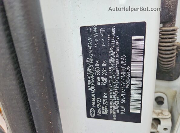 5NPLM4AG1MH012896 2021 HYUNDAI ELANTRA White 