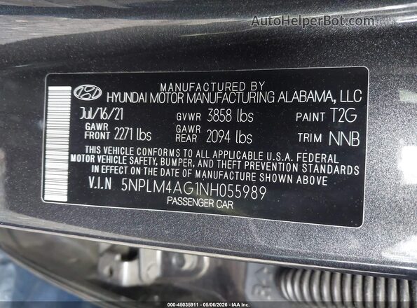 5NPLM4AG1NH055989 2022 HYUNDAI ELANTRA Gray Widok komory silnika