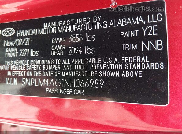 5NPLM4AG1NH066989 2022 HYUNDAI ELANTRA Красный Вид подкапотного пространства