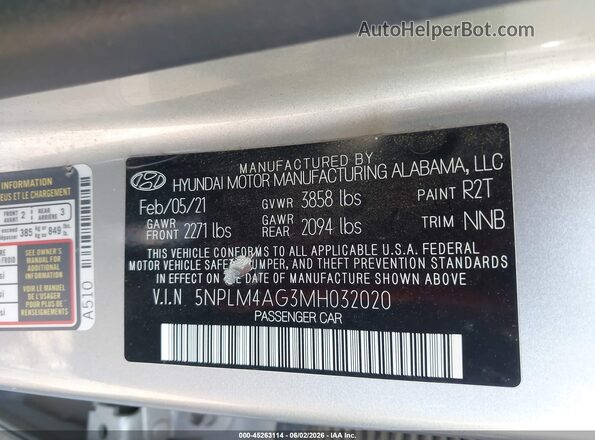 5NPLM4AG3MH032020 2021 HYUNDAI ELANTRA Silver Вид підкапотного простору