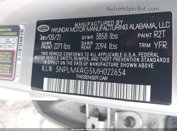 5NPLM4AG5MH022654 2021 HYUNDAI ELANTRA Gray Вид підкапотного простору