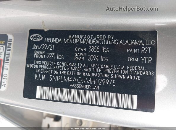5NPLM4AG5MH029975 2021 HYUNDAI ELANTRA Silver Вид підкапотного простору