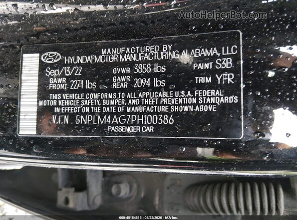 5NPLM4AG7PH100386 2023 HYUNDAI ELANTRA Black Widok komory silnika