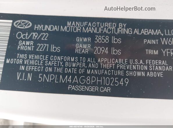 5NPLM4AG8PH102549 2023 HYUNDAI ELANTRA White Vista del compartimento del motor