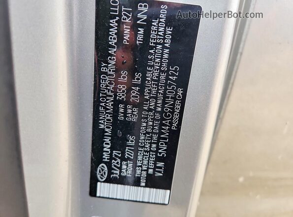 5NPLM4AG9NH057425 2022 HYUNDAI ELANTRA Silver 