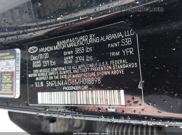 5NPLN4AG6MH018898 2021 HYUNDAI ELANTRA Black Widok komory silnika