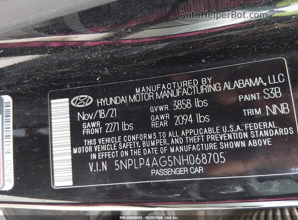 5NPLP4AG5NH068705 2022 HYUNDAI ELANTRA Black Вид підкапотного простору