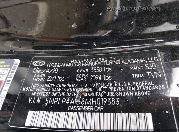5NPLP4AG8MH019383 2021 HYUNDAI ELANTRA Black Vista del compartimento del motor