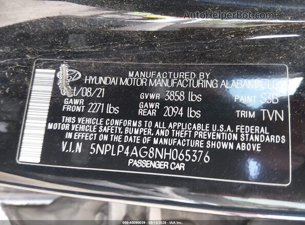 5NPLP4AG8NH065376 2022 HYUNDAI ELANTRA Black Engine compartment view