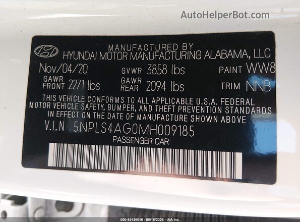 5NPLS4AG0MH009185 2021 HYUNDAI ELANTRA White Engine compartment view