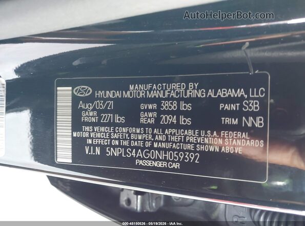 5NPLS4AG0NH059392 2022 HYUNDAI ELANTRA Черный 