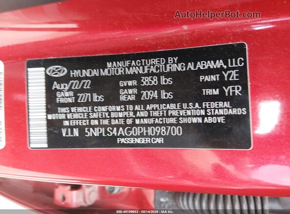 5NPLS4AG0PH098700 2023 HYUNDAI ELANTRA Red Engine compartment view