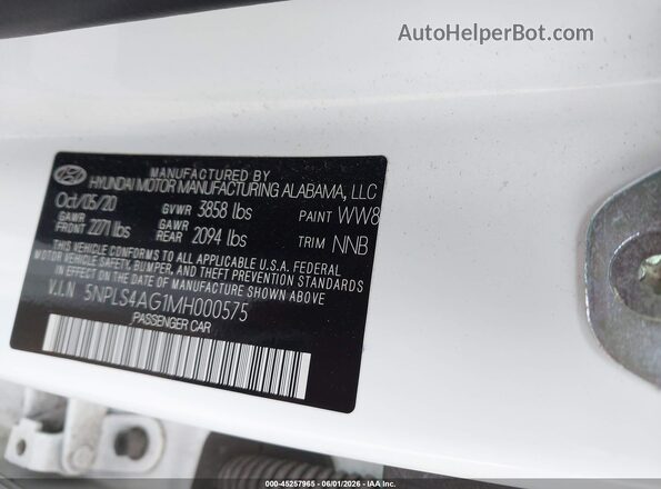 5NPLS4AG1MH000575 2021 HYUNDAI ELANTRA White Engine compartment view
