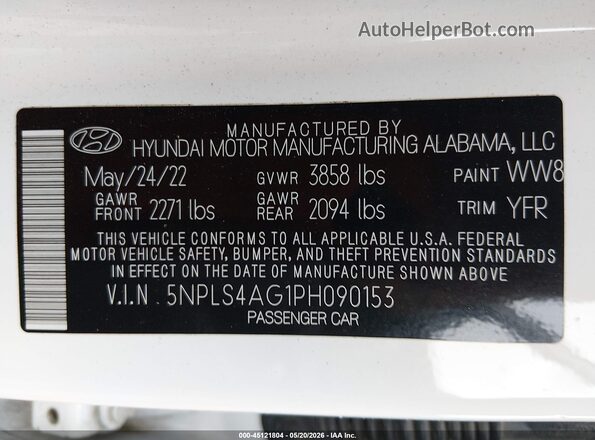 5NPLS4AG1PH090153 2023 HYUNDAI ELANTRA White Vista del compartimento del motor