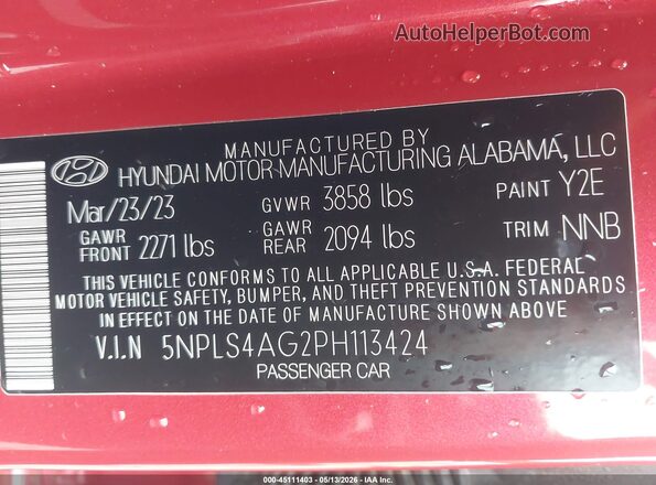 5NPLS4AG2PH113424 2023 HYUNDAI ELANTRA Red Вид підкапотного простору