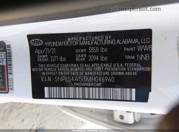 5NPLS4AG3MH046960 2021 HYUNDAI ELANTRA White Вид підкапотного простору