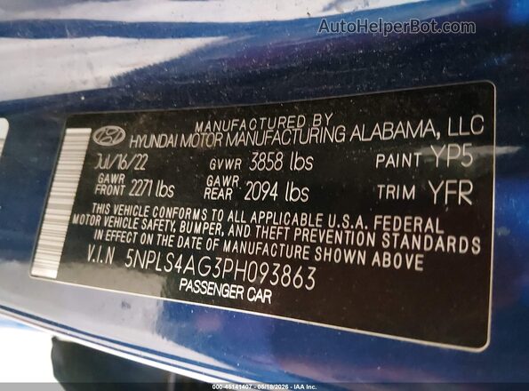 5NPLS4AG3PH093863 2023 HYUNDAI ELANTRA Blue Вид підкапотного простору