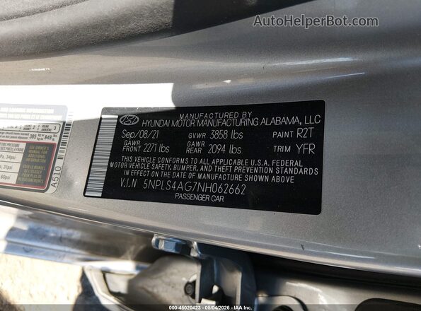 5NPLS4AG7NH062662 2022 HYUNDAI ELANTRA Gray Engine compartment view