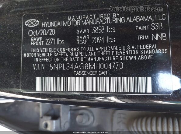 5NPLS4AG8MH004770 2021 HYUNDAI ELANTRA Black ძრავის განყოფილების ხედი