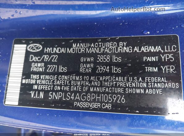 5NPLS4AG8PH105926 2023 HYUNDAI ELANTRA Blue Engine compartment view