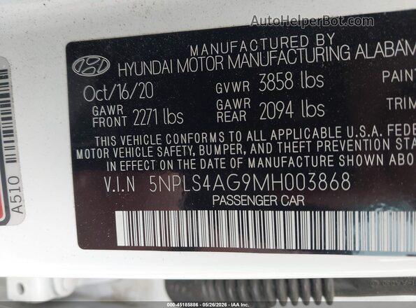 5NPLS4AG9MH003868 2021 HYUNDAI ELANTRA White ძრავის განყოფილების ხედი