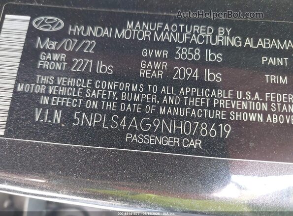 5NPLS4AG9NH078619 2022 HYUNDAI ELANTRA Gray Vista del compartimento del motor