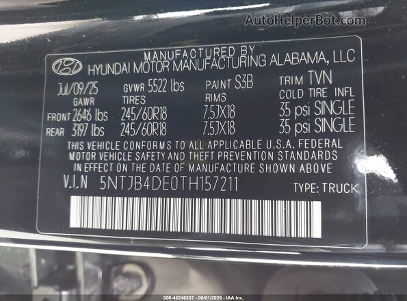 5NTJB4DE0TH157211 2026 HYUNDAI SANTA CRUZ Black Engine compartment view