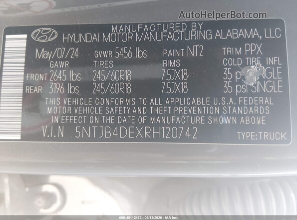 5NTJB4DEXRH120742 2024 HYUNDAI SANTA CRUZ Gray Widok komory silnika