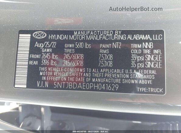 5NTJBDAE0PH041629 2023 HYUNDAI SANTA CRUZ Gray Շարժիչի բաժամունքի տեսք