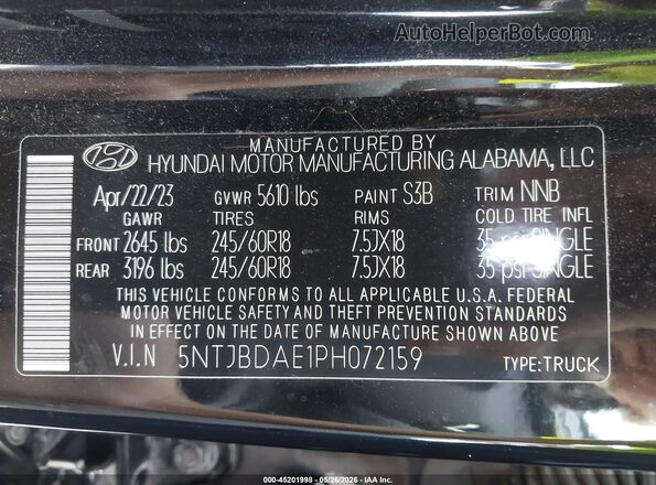 5NTJBDAE1PH072159 2023 HYUNDAI SANTA CRUZ Black Widok komory silnika