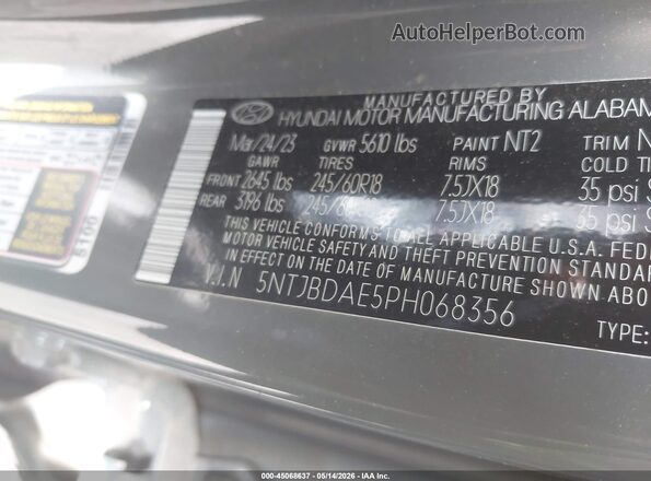 5NTJBDAE5PH068356 2023 HYUNDAI SANTA CRUZ Gray Вид підкапотного простору