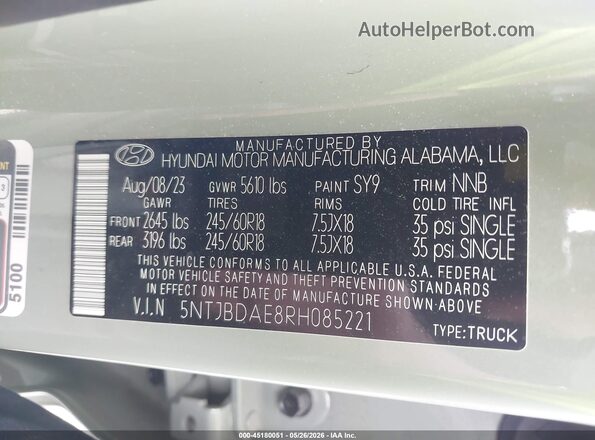 5NTJBDAE8RH085221 2024 HYUNDAI SANTA CRUZ Green Շարժիչի բաժամունքի տեսք